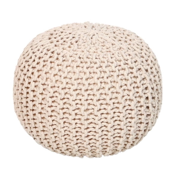 · REDEARTH · Round Pouf Ottoman - Cable Knitted Boho Poof - Home Décor Cord Pouffe Handmade Circular Footrest for Living Room - Bedroom - Kids Bedroom - 100% Cotton Pouf (18"x18"x14"; Ivory)