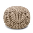 thumbnail image 1 of REDEARTH Round Pouf Ottoman - Hand Knitted Cable Boho Poof Home Décor Pouffe Circular Footrest for Living Room - Bedroom - Lounge - 100% Cotton (19.5"x19.5"x14") - Beige Ivory, 1 of 5