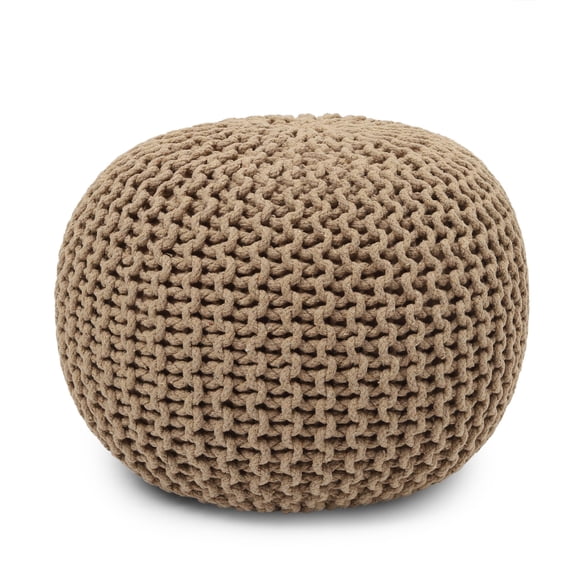 REDEARTH Round Pouf Ottoman - Hand Knitted Cable Boho Poof Home Décor Pouffe Circular Footrest for Living Room - Bedroom - Lounge - 100% Cotton (19.5"x19.5"x14") - Beige