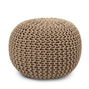 REDEARTH Round Pouf Ottoman - Hand Knitted Cable Boho Poof Home D cor Pouffe Circular Footrest for Living Room - Bedroom - Lounge - 100% Cotton 19.5x19.5x14 - Beige