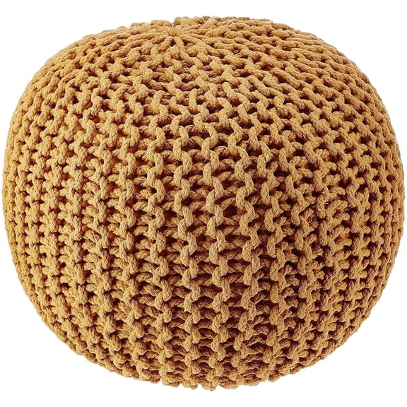 · REDEARTH · Round Pouf Ottoman - Hand Knitted Cable Boho Poof Home Décor Pouffe Circular Footrest for Living Room - Bedroom - Lounge - Nursery - 100% Cotton Poufs (19.5"x19.5"x14"; Mustard)