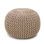 REDEARTH   Round Pouf Ottoman - Hand Knitted Cable Boho Poof Home D cor Pouffe Circular Footrest for Living Room - Nursery - Bedroom - Lounge 100% Cotton 18 x18 x14  - Beige Ivory