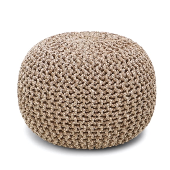· REDEARTH · Round Pouf Ottoman - Hand Knitted Cable Boho Poof Home Décor Pouffe Circular Footrest for Living Room - Nursery - Bedroom - Lounge 100% Cotton (18”x18”x14”) - Beige Ivory