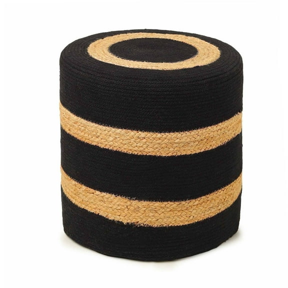 · REDEARTH · Cylindrical Pouf Foot Stool Ottoman - Jute Braided Pouffe Poof Accent Sitting Footrest for The Living Room, Bedroom, Nursery, Patio, Lounge & Other Rooms (14.5”x14.5”x16”; Black Natural)