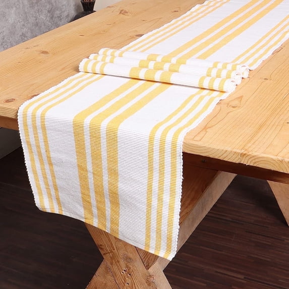 · REDEARTH · Table Runner-Yarn Dyed Ribbed Woven Table Linen for Square, Round, Rectangle Dining Table, Coffee Table, Console, Dresser; 100% Cotton (14"x72"; Mustard)