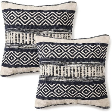 REDEARTH · Textured Throw Pillow Cushion Covers-Woven Tufted Decorative Farmhouse Cases Set for Couch, Sofa, Bed, Chair, Dining, Patio, Outdoor; 100% Cotton 18"x18", Indigo Impressions Pack of 2
