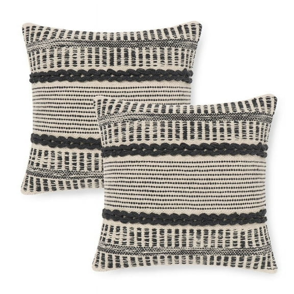 · REDEARTH · Textured Throw Pillow Cushion Covers-Woven Tufted Decorative Farmhouse Cases Set for Couch, Sofa, Bed, Chair, Dining, Patio, Outdoor; 100% Cotton (18"x18", Gage Dark Gray) Pack of 2