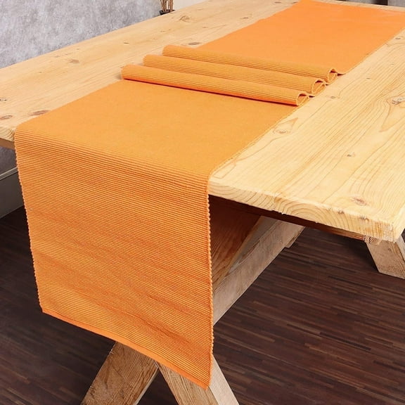 · REDEARTH · Thanksgiving Table Runner-Solid Ribbed Fall Christmas Decor Woven Table Linen for Square, Round, Rectangle Dining Table, Coffee Table, Console, Dresser; 100% Cotton (14x72; Burnt Orange)