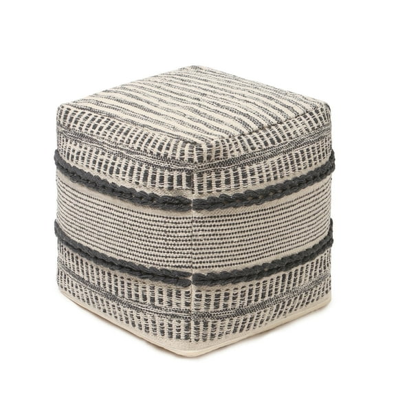 · REDEARTH · Tufted Pouf Ottoman with Filler Textured Storage Cube Bean Bag Pouffe Footrest for Living Room, Bedroom, Nursery, Kidsroom; 100% Cotton (17.5"X17.5"X17.5", Chevron Gage)
