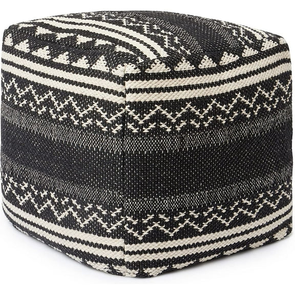 REDEARTH · Tufted Pouf Ottoman with Filler Textured Storage Cube Bean Bag Pouffe Footrest for Living Room, Bedroom, Nursery, Kidsroom; 100% Cotton (17.5"X17.5"X17.5", Ziggurat Obsession Black)
