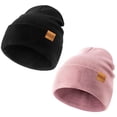 thumbnail image 1 of REDESS 2 Pack Warm Winter Knit Cuffed Beanie Hat for Men and Women,Black+Pink, 1 of 8