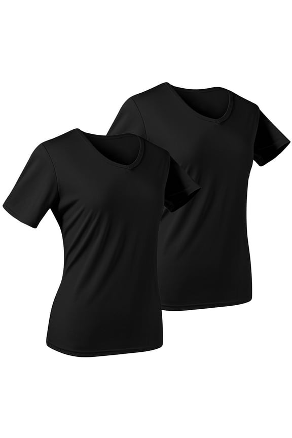 2-Pack Womens T-Shirts V-Neck Short Sleeve Casual Summer Basic Tops for Everyday Workout Yoga Gym