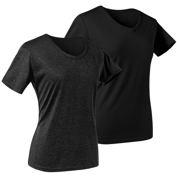 REDESS 2-Pack Womens T-Shirts V-Neck Short Sleeve Casual Summer Basic Tops for Everyday Workout Yoga Gym