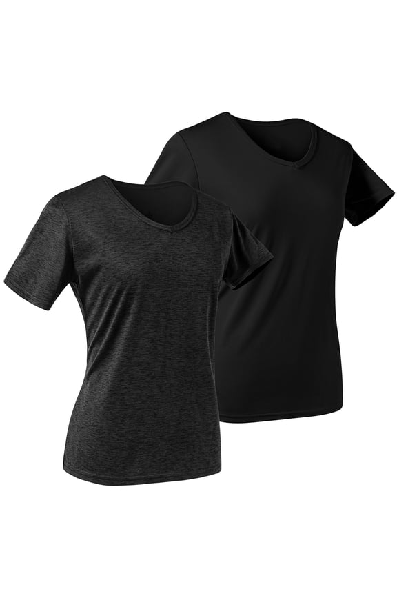 2-Pack Womens T-Shirts V-Neck Short Sleeve Casual Summer Basic Tops for Everyday Workout Yoga Gym