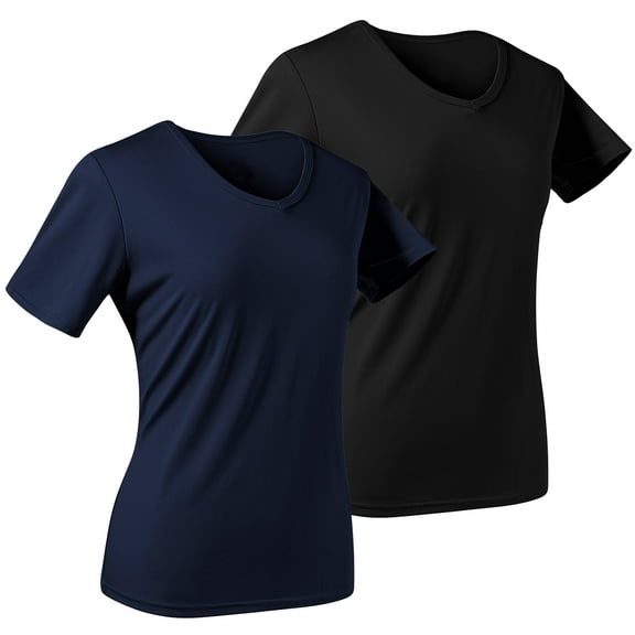 REDESS 2-Pack Womens T-Shirts V-Neck Short Sleeve Casual Summer Basic Tops for Everyday Workout Yoga Gym