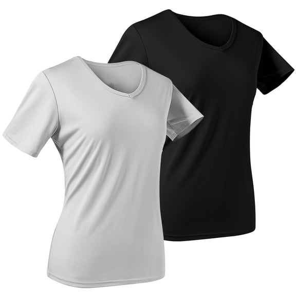 REDESS 2-Pack Womens T-Shirts V-Neck Short Sleeve Casual Summer Basic Tops for Everyday Workout Yoga Gym