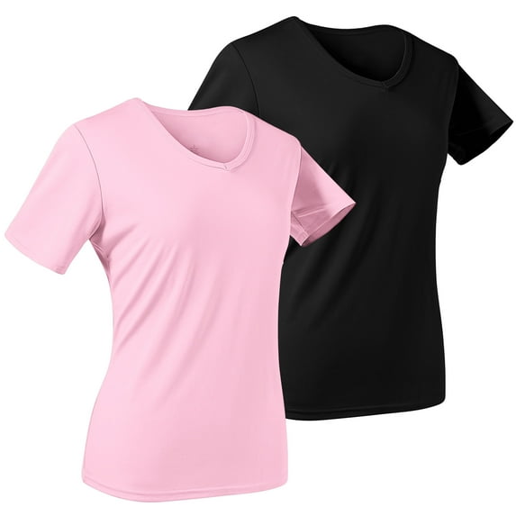 REDESS 2-Pack Womens T-Shirts V-Neck Short Sleeve Casual Summer Basic Tops for Everyday Workout Yoga Gym