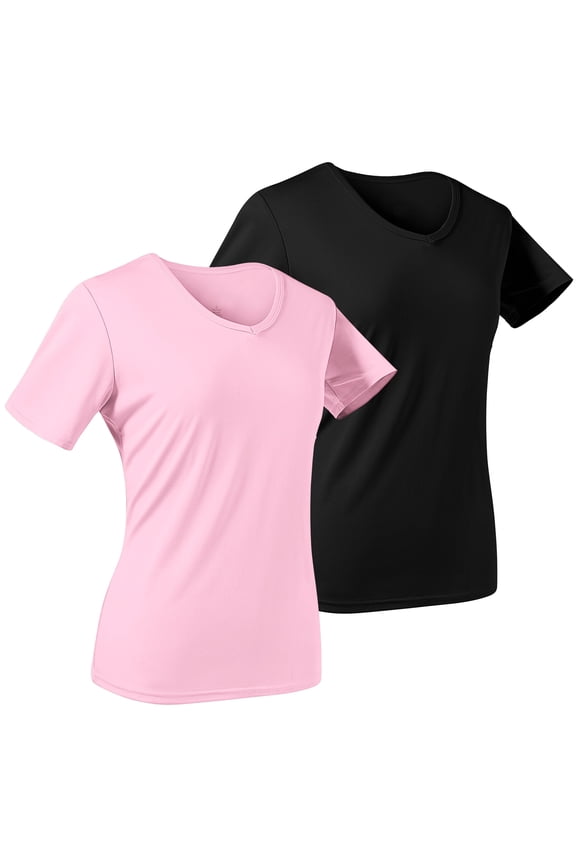 2-Pack Womens T-Shirts V-Neck Short Sleeve Casual Summer Basic Tops for Everyday Workout Yoga Gym