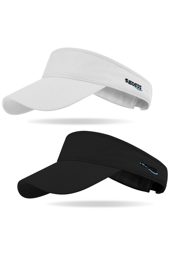 2Pcs Sport Sun Visor Hats for Women and Men Golf Cycling Fishing Tennis Running,Black+White