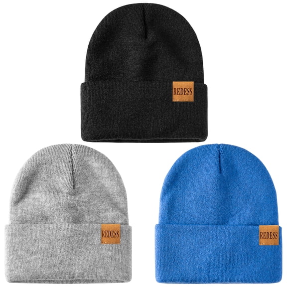 REDESS 3 pack Kids Warm Winter Knit Cuffed Beanie Hat for Boy and Girl 0-3 Year Old
