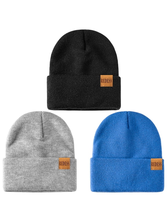 3 pack Kids Warm Winter Knit Cuffed Beanie Hat for Boy and Girl 0-3 Year Old