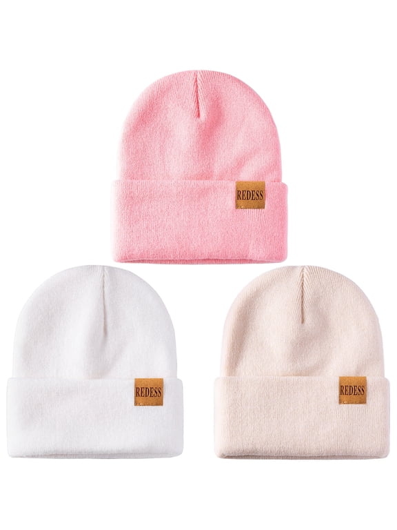 3 Pack Kids Warm Winter Knit Cuffed Beanie Hat for Boy and Girl 0-3 Year old