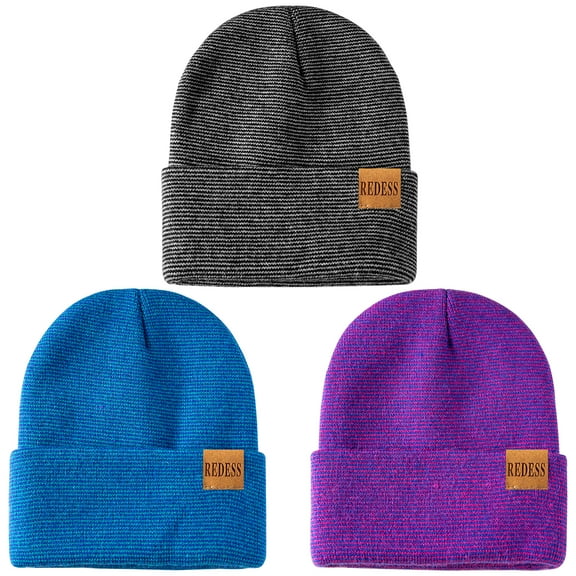 REDESS 3 Pack Kids Warm Winter Knit Cuffed Beanie Hat for Boy and Girl 0-3 Year old