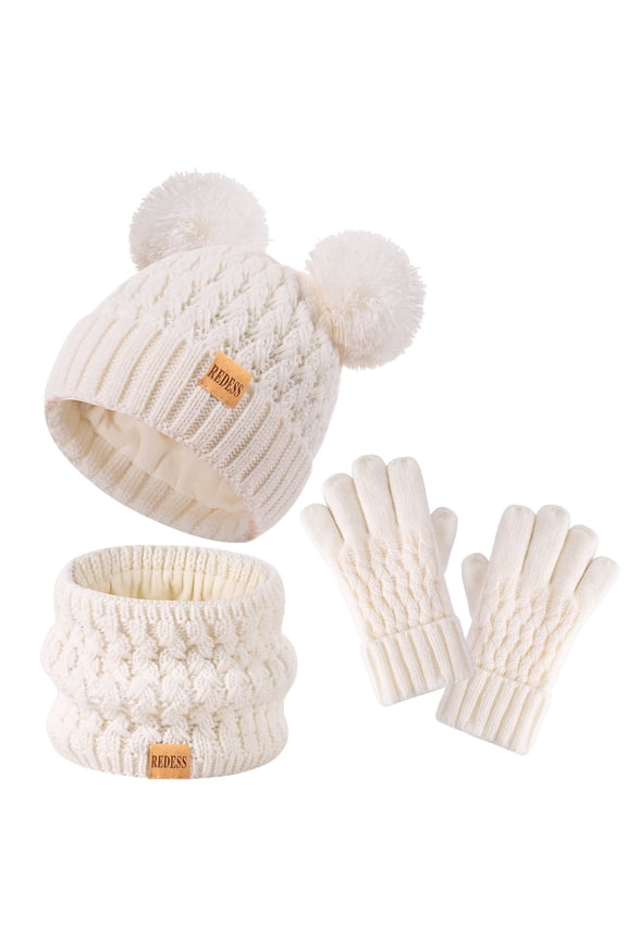 3 Pcs Unisex Kids Winter Beanie Hat and Scarf & Glove Set for Boy and Girl 3-9 Years Old