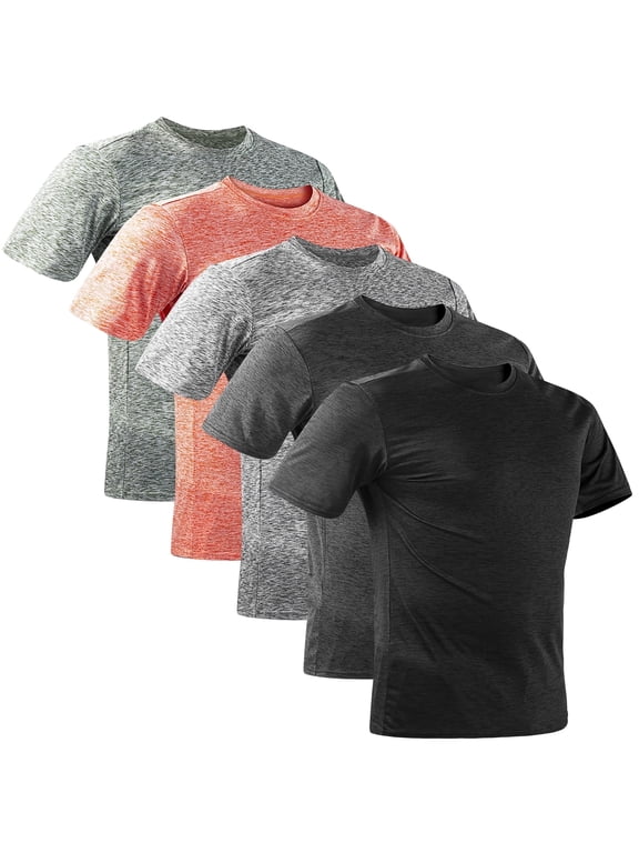 5 Pack Men's Athletic T Shirts Quick-Dry Active Workout Crew Neck Short Sleeve Top,Sizes m-2XL