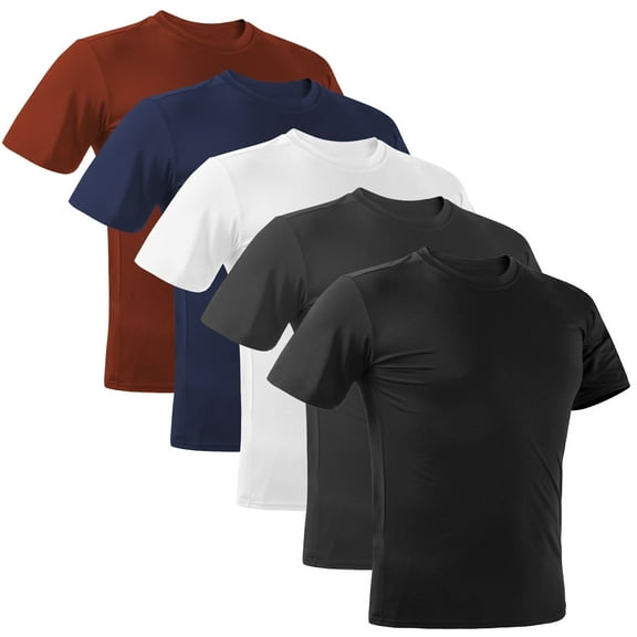 REDESS 5 Pack Men's Athletic Shirts Quick-Dry Active Crew Neck T Shirts Short Sleeve,Sizes m-2XL