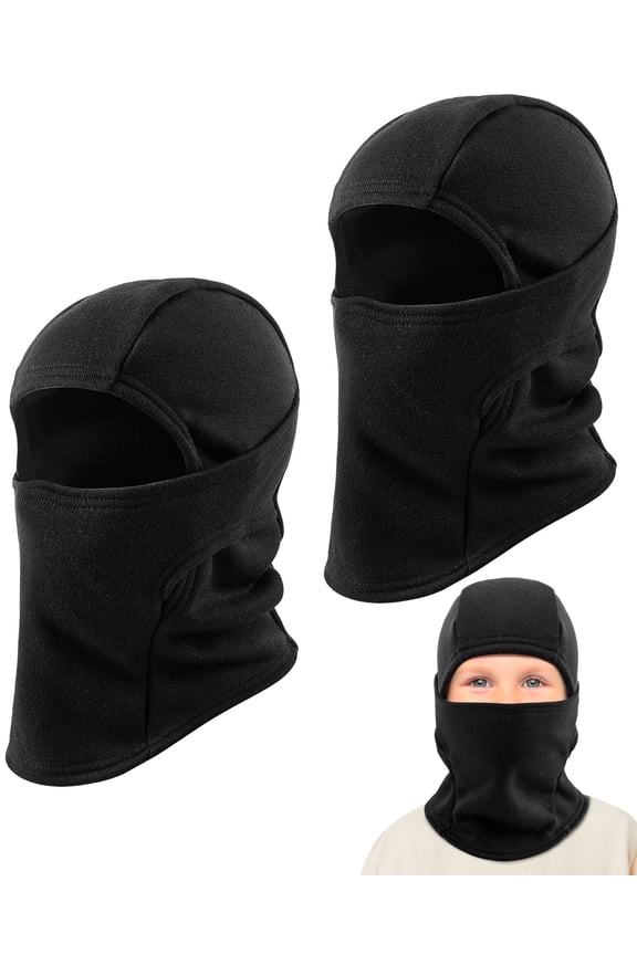 Balaclava Face Mask for Kid Warm Fleece Windproof Ski Mask for Boy and Girl,Black 2 Pack