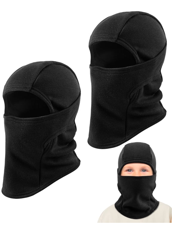 Balaclava Face Mask for Kid Warm Fleece Windproof Ski Mask for Boy and Girl,Black 2 Pack