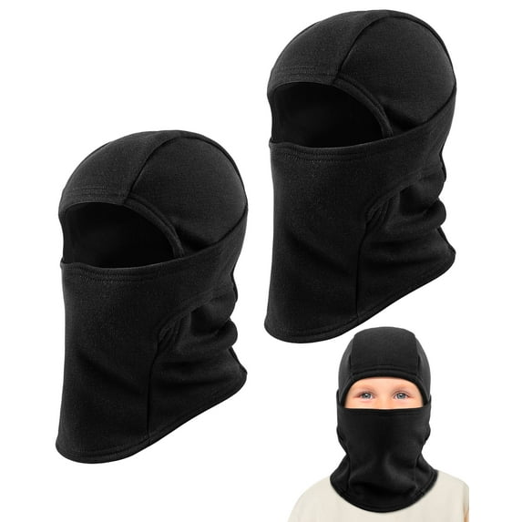 REDESS Balaclava Face Mask for Kid,Warm Fleece Windproof Ski Mask Cap for Boy and Girl,Black 2 pack