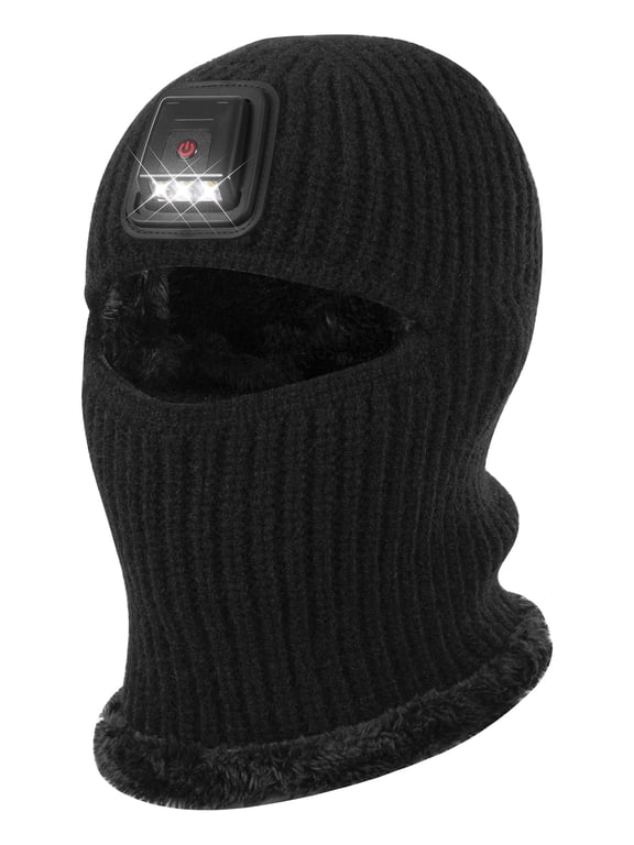 Balaclava with Light Face Mask for Kid,Unisex USB Rechargeable LED Headlamp Balaclava Black