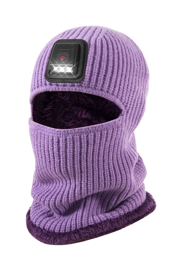 Balaclava Ski Mask with Light for Men and Women,USB Rechargeable LED Headlamp Winter Warm Balaclava,Black