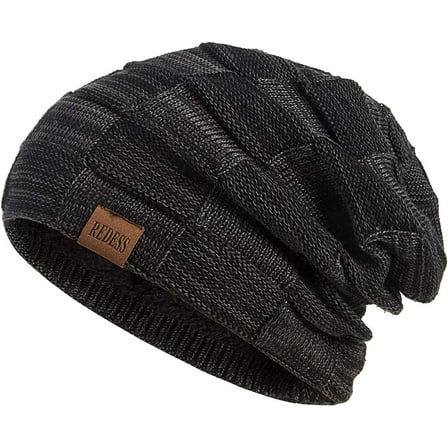 REDESS Beanie Hat for Men and Women Winter Warm Hats Knit Slouchy Thick Skull Cap-Black