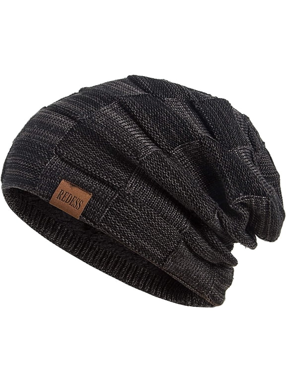 Beanie Hat for Men and Women Winter Warm Hats Knit Slouchy Thick Skull Cap-Black