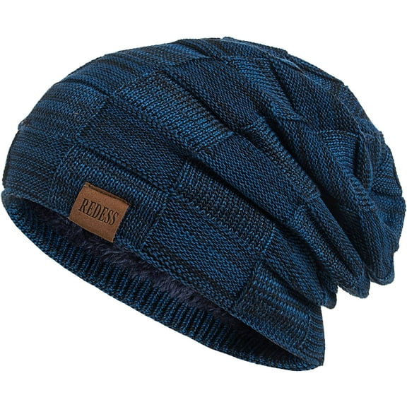REDESS Beanie Hat for Men and Women Winter Warm Hats Knit Slouchy Thick Skull Cap-Blue