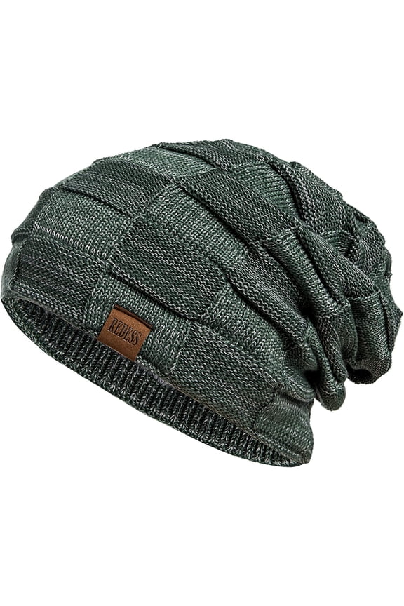 Beanie Hat for Men and Women Winter Warm Hats Knit Slouchy Thick Skull Cap-Green