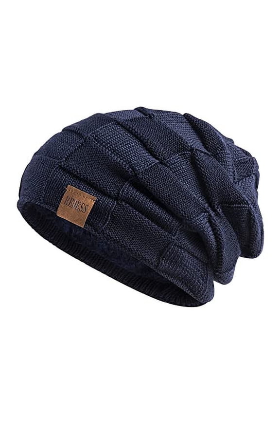 Beanie Hat for Men and Women Winter Warm Hats Knit Slouchy Thick Skull Cap-Lack Blue