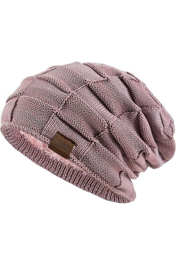 Beanie Hat for Men and Women Winter Warm Hats Knit Slouchy Thick Skull Cap-Pink