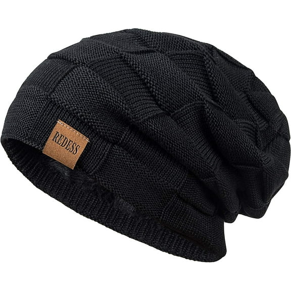 REDESS Beanie Hat for Men and Women Winter Warm Hats Knit Slouchy Thick Skull Cap-Pure Black
