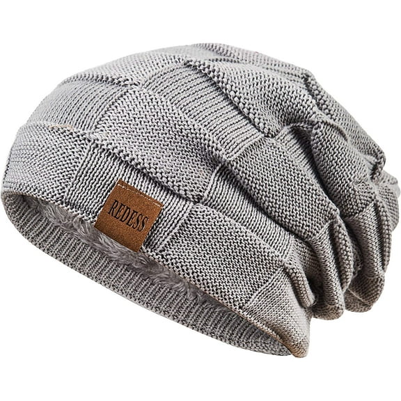 REDESS Beanie Hat for Men and Women Winter Warm Hats Knit Slouchy Thick Skull Cap-Pure Grey