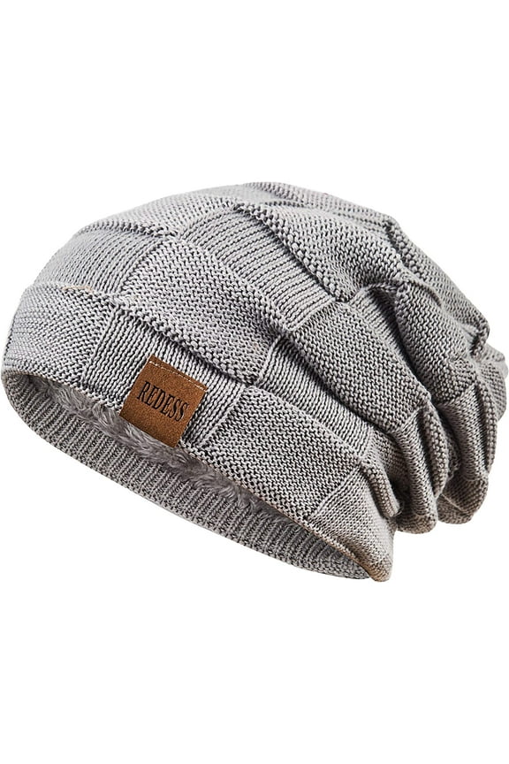 Beanie Hat for Men and Women Winter Warm Hats Knit Slouchy Thick Skull Cap-Pure Grey