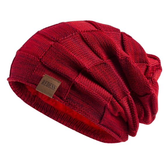 REDESS Beanie Hat for Men and Women Winter Warm Hats Knit Slouchy Thick Skull Cap-Red