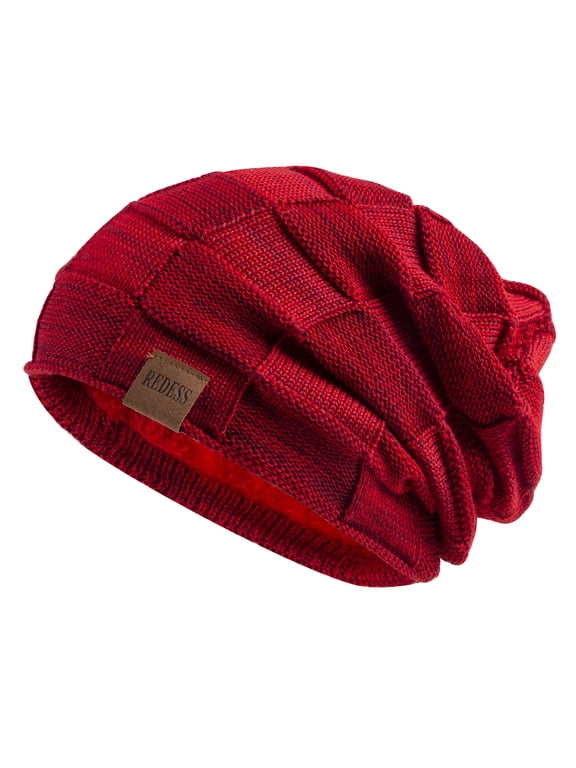 Beanie Hat for Men and Women Winter Warm Hats Knit Slouchy Thick Skull Cap-Red