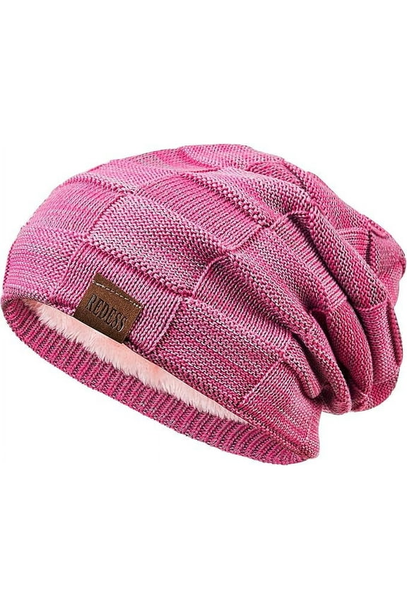 Beanie Hat for Men and Women Winter Warm Hats Knit Slouchy Thick Skull Cap-Rose Red