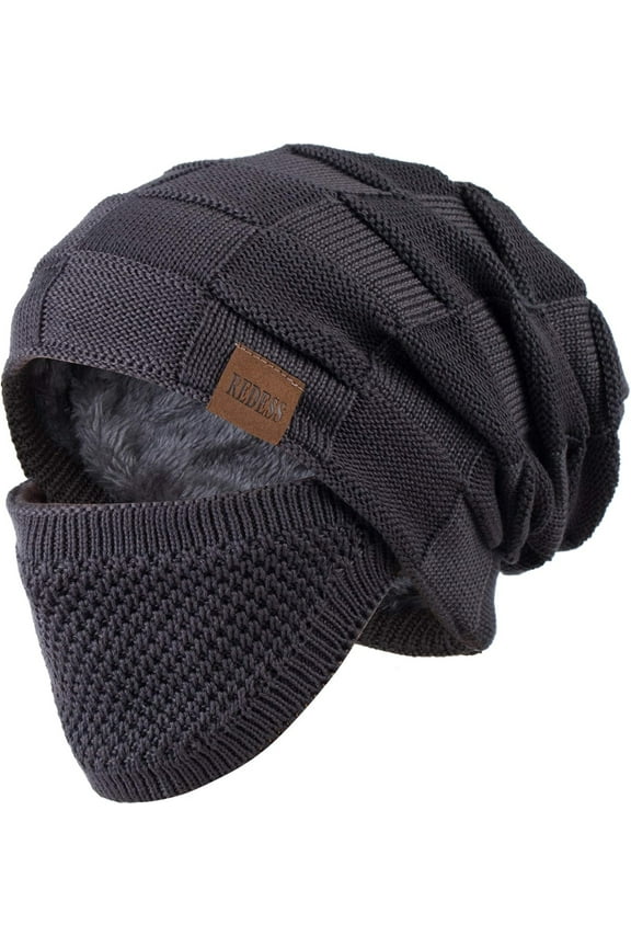 Beanie Hat for Men and Women Winter Warm Hats Knit Slouchy Thick Skull Cap with Face Cover