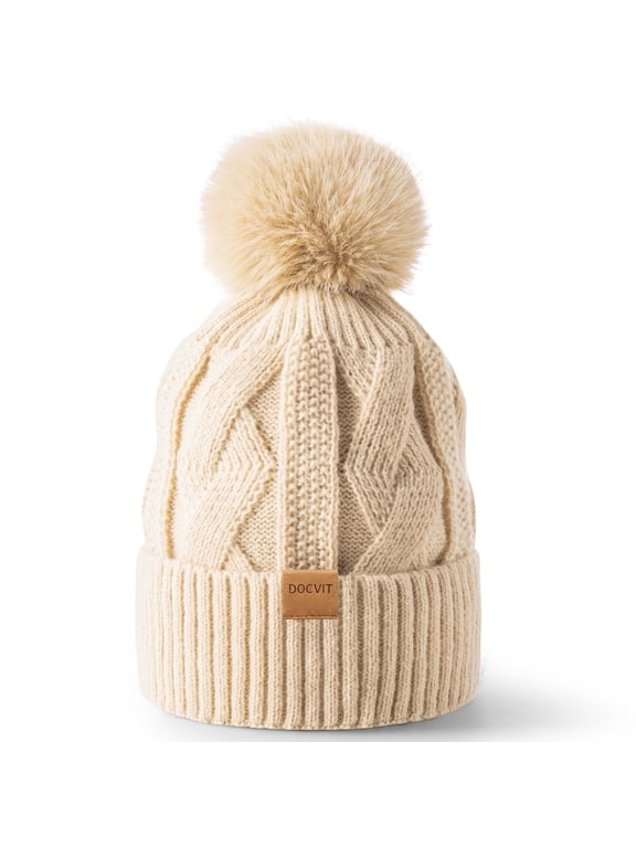 Beanie Hats for Women,Winter Warm Knitted Fleece Lined Hats Black