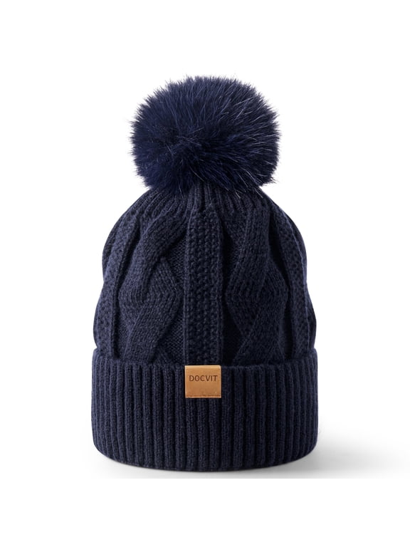 Beanie Hats for Women,Winter Warm Knitted Fleece Lined Hats Black